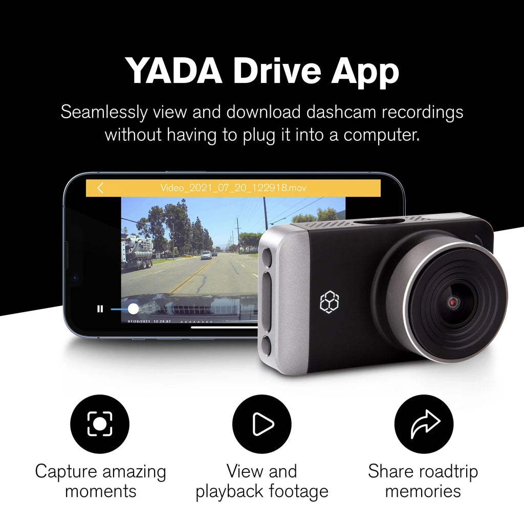 G-Sensor Technology with Park and Record Mode. Yada 4K Roadcam Pro GPS with App, 150 Degree Wide Angle Lense, 3" LCD Screen, UHD Resolution High Dynamic Range for Day/Night