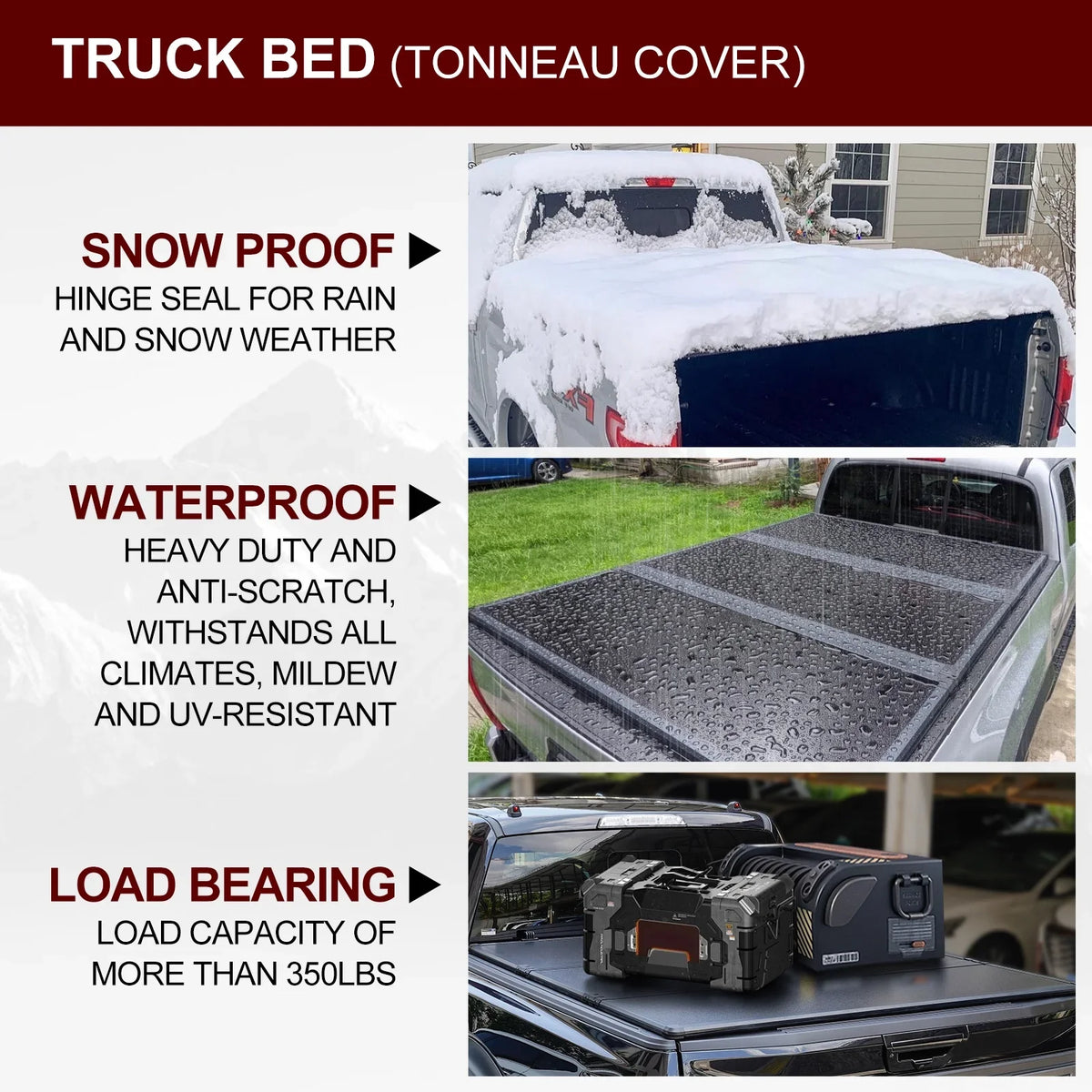 Kikito Professional FRP Hard Tri-Fold Truck Bed Tonneau protector for 2003-2024 Ram 1500 2500 3500 6.4ft (74.6in) Bed Without | Rambox & Deckrail System |